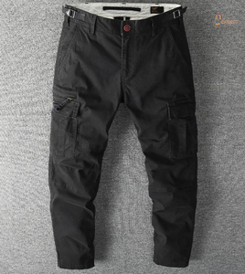 Nouvelle Tendance Pantalon Cargo Décontracté Taille Haute en Toile Multi-poches Coupe Droite Résistant à l'Usure Multicolore 100% Coton pour Homme - Product Image 1