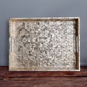 Bandeja Rectangular Artesanal de Concha de Capiz con Perlas Madre, con Asas, Clásica, Sostenible, Plegable, para Exhibición de Joyas, para Sala de Estar - Product Image 1