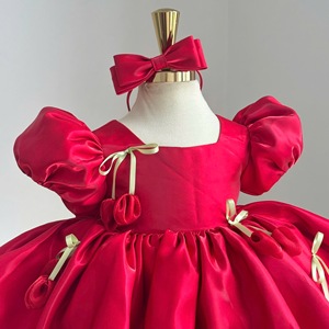 Robe de princesse pour filles 157 en satin lisse avec appliques de fleurs en forme de tulipe, manches bouffantes, jupe évasée pour la vente en gros en boutique OEM - Product Image 6
