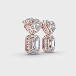 Boucles d'oreilles de luxe personnalisées en argent 925 plaqué or rose avec émeraude et moissanite en forme de cœur pour fiançailles, mariage et cadeau d'anniversaire - Product Image 5