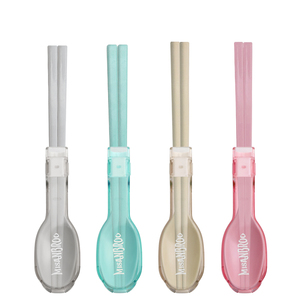MISANBROO Portable Oval Plastic Spoon Fork Knife Chopsticks Kit Reusable Travel Dinnerware Set Minimalist Design - Product Image 1