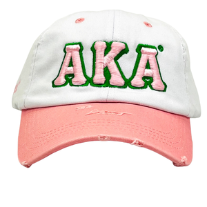 Gorra de Béisbol AKA Blanca y Rosa, de Algodón Blanco con Visera Rosa, Letras Bordadas en Verde, Ajustable, Deportiva e Informal para Mujer - Product Image 1