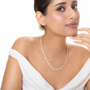 Collier tennis vintage pour femme avec diamants de laboratoire 12 carats taille brillant, couleur abricot |   Pierre centrale en or 14 carats certifiée IGI - Product Image 1