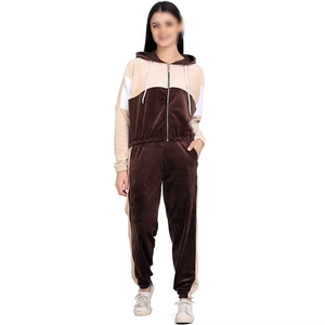 Ensemble de survêtements en molleton de haute qualité pour femmes, avec fermeture éclair, logo personnalisé, sweat-shirt et pantalon de jogging, design streetwear écologique - Product Image 1