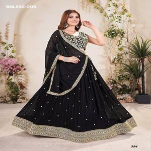 Tenue de soirée indienne tendance en soie Georgette avec broderie de sequins, ensemble Lehenga-Choli et Dupatta, exportateur de mode féminine - Product Image 1