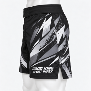 Shorts de sport imprimés noir et gris pour hommes, style grunge éclaboussures, taille élastique à crochet, jambes fendues, personnalisables pour marque, vente en gros - Product Image 4