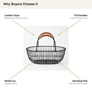 Handmade Metal Wire <b>Basket</b> with Black Tan Leather Grips Leather Wrap 34 cm Oval Market <b>Basket</b> Home Decor Hotel Wedding <b>Table</b> - Product Image 5
