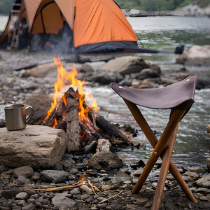 Taburete de caza de cuero genuino, plegable, con trípode, para camping, proveedor al por mayor, OEM, marca personalizada, calidad de exportación, muebles para exteriores - Product Image 1