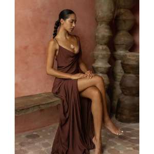 Stylish Kamala Slip Dress Floor-Length A-Line Natural Waist Bias-cut Contour Glide Body Soft Draped Neckline Delicate <b>Back</b> <b>Ties</b> - Product Image 5