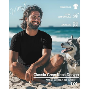 Lot de 4 T-shirts pour hommes grandes tailles en coton à manches courtes, col rond, décontractés, basiques, surdimensionnés, pour l'été - Product Image 3