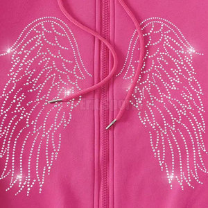 2026 Wholesale <b>Men</b> Rhinestones Zipper Hoodie Custom Logo Long Sleeves <b>Plain</b> Color <b>Men</b> Rhinestones Zipper <b>Hoodies</b> - Product Image 5