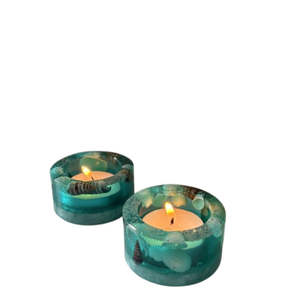 Ocean Theme Resin <b>Tealight</b> <b>Holder</b> With Natural Sea Shells Decorative Epoxy Resin Votive Candle <b>Holder</b> for Coastal Home Decor - Product Image 1
