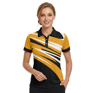 <b>Men's</b> Short Sleeve Polo Shirt With Abstract Striped Print Black Gold White Quick Dry Polyester Sporty Regular Fit - Product Image 2