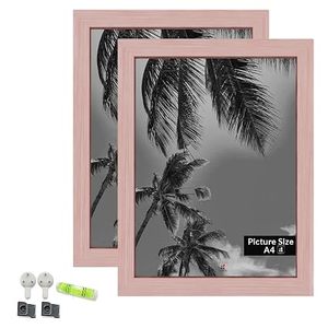 Cadre photo mural rectangulaire en bois massif avec impression UV couleur intégrale motif palmier rose, fait main, style vintage - Product Image 3