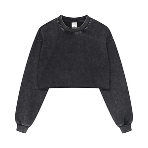 Crop top de haute qualité en coton 380GSM, streetwear Y2K, logo personnalisé, sweat-shirt court lavé, sweat-shirts pour femmes, sweats à capuche - Product Image 2