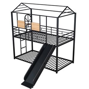 Letto a Castello in Metallo con Scivolo a Forma di Casetta, Disponibile in Tre Colori - Nero, Ideale per Bambini (Vecchio SKU LP000095AAB) - Product Image 5