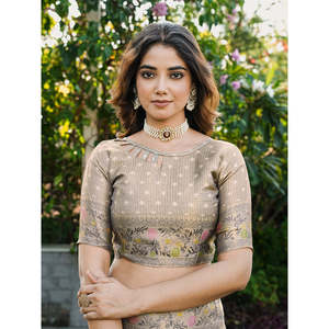 Sari de soirée élégant pour femme en organza gris tissé Zari Patola, protection solaire réversible, 600g, collection Elite Weaves - Product Image 6