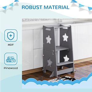Torre per Bambini 2-in-1 Grigia con Ringhiera di Sicurezza, Set di Mobili per Bambini per Lavabo, Cucina o Bancone - Product Image 6