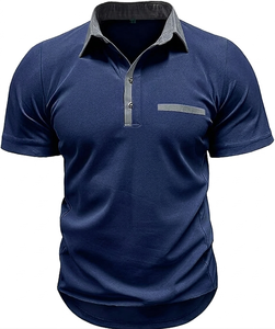 Chemises décontractées d'été pour hommes européens et américains à manches courtes, respirantes, unies, brodées, en polyester/coton tricoté, avec couleurs assorties - Product Image 5
