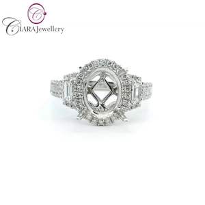 FACTORY DIRECT HAND MADE OEM LUXURY 18K AU750 WHITE GOLD NATURAL DIAMOND OVAL SHAPE 9.5x7.5MM RING MOUNT - Product Image 1