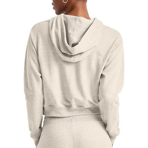 Sudadera con Capucha Corta para Mujer, Sudadera con Bolsillo Canguro, Manga Larga, Estilo Casual, Color Beige - Product Image 3