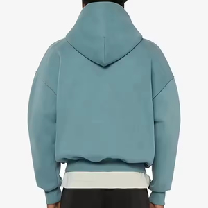 Sweat à capuche homme OEM en molleton bouclette 400 g/m² avec double fermeture éclair, épaules tombantes et fermeture éclair métallique double, modèle vierge - Product Image 4