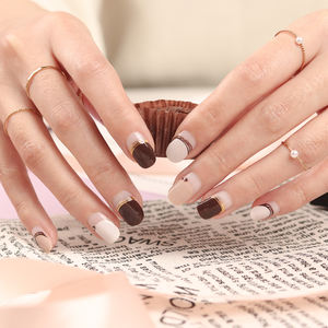 ShineB Best Selling Brown <b>Gel</b> Nail Strips #45761 Easy <b>French</b> Style 2D Salon-Quality Nail Sticker Fashion Item Decoration Made - Product Image 4