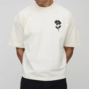 T-shirt unisexe blanc à manches courtes pour homme, imprimé floral noir, col rond, jersey décontracté, 100 % coton, coupe classique, écologique, respirant - Product Image 1