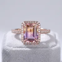 Bague de fiançailles artisanale vintage en argent sterling 925 avec améthyste, diamant, perle d'eau douce, plaqué or rose, bijoux fins pour enfants