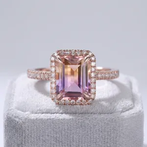 Handmade Vintage 925 Sterling Silver Ametrine Engagement <b>Ring</b> Diamond Freshwater Pearl Rose Gold Plated Children's Fine Jewelry - Product Image 1