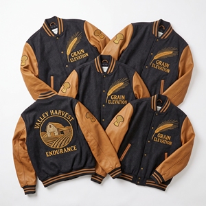 Chaqueta universitaria al por mayor verde bosque con cuerpo de lana y mangas de cuero marrón óxido, estilo Letterman River Osier Basket Weaver Wicker - Product Image 5