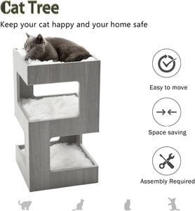 Arbre à chat moderne en bois, multi-niveaux, luxueux et spacieux, avec perchoir et couverture douce amovible, emballé en carton pour chatons - Product Image 4