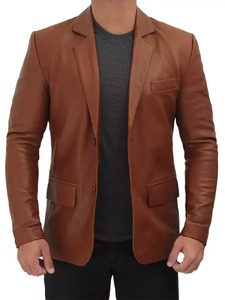 Mens Cognac <b>Leather</b> <b>Blazer</b> - Product Image 4