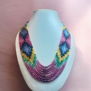 Collar de Cuentas Facetadas Multicolores de Esmeralda, Rubí y Zafiro Naturales, 9 Hilos, Certificado por TASBIYA GEMS, Valorado por Terceros - Product Image 4