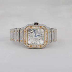 Montre de luxe en acier inoxydable entièrement sertie de diamants ronds en moissanite, cadran rond, style hip-hop, pour hommes et femmes, Inde - Product Image 1