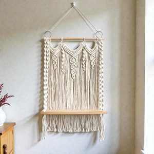 Boho Style Macrame Wall Hanging <b>Shelf</b> With Wooden Platform Perfect For Home Decor Storage Organizer And Decorative Display - Product Image 2