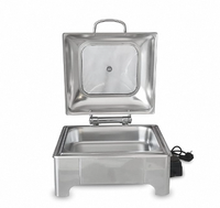 Edelstahl Gas-Chafing-Dish-Set mit Transparentem Deckel, Rechteckigem Hydraulikdeckel, Spiegelpoliert, Smart Digital Gold A++ Energieeffizienz