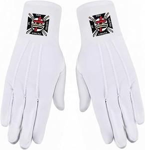 Guantes de Algodón Bordados con el Símbolo Masónico de los Caballeros Templarios - [Blanco] 100% Algodón - Product Image 1