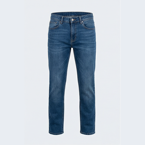Jean en denim coupe droite délavé foncé pour homme, taille mi-haute, coupe ajustée, en coton, style décontracté, pantalon de printemps - Product Image 1