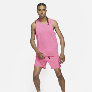 Shorts de sport rose pour homme à séchage rapide avec poches, logo frontal, cordon de serrage, longueur mi-cuisse, couleur unie, 100 % toile de coton - Product Image 2