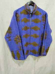 Chaqueta de Lana Azul con Cuello Mandarín Bordado, Manga Larga, Tejida a Mano con Punto Abierto, Abrigo de Otoño para Mujer - Product Image 3