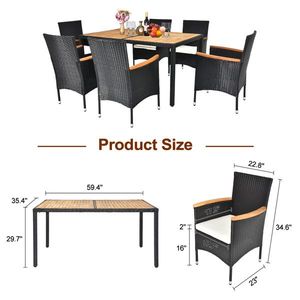 Set da Pranzo da Esterno in Legno di Acacia a 7 Pezzi con Sedie in Rattan, Cuscini Morbidi e Tavolo, Set Conversazione da Giardino - Product Image 4