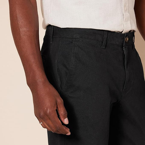 Pantalon chino en coton noir, poids moyen, décontracté, avec fermeture boutonnée et poches latérales, pour l'automne - Product Image 3