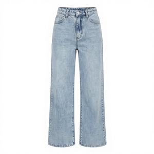 กางเกงยีนส์ผู้หญิงเอวกลางทรงตรงผ้าฝ้ายย้อมสีพื้นแบบสบายๆ สไตล์ฮิปฮอป สีตามสั่ง ระบายอากาศได้ดี แห้งเร็ว - Product Image 1