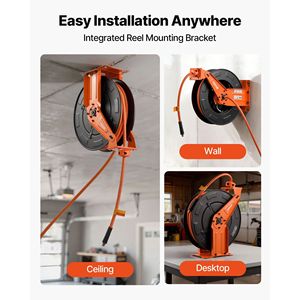 Avvolgitubo Automatico per Compressore d'Aria 3/8 Pollici x 50 Piedi, Tubo in Gomma 300 PSI Max con Cavo di Alimentazione da 5 Piedi - Product Image 5