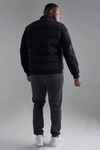 Men's Black Windproof Puffer Jacket With Stand Collar Regular Fit Polyester Wadding <b>Winter</b> Casual Coat Zipper Closure - Product Image 3
