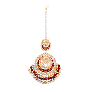 เครื่องประดับมงกุฎแบบอินเดีย Kundan สำหรับผู้หญิง ลายดอกไม้ ชุบทอง ประดับด้วยพลอยมรกต ขายส่ง สไตล์โบฮีเมียน - Product Image 3
