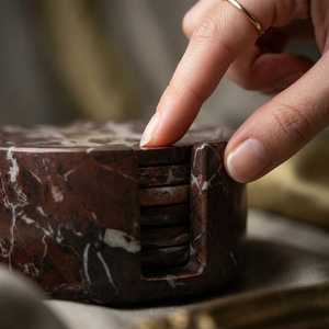Six-Piece <b>Marble</b> <b>Coasters</b> Carved Stone Drink Set Waterproof Elegant Home & Coffee Table Accessories for Villa Indoor Use - Product Image 4