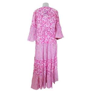 Vestido Maxi Estampado Rosa para Mujer, Cuello Redondo, Manga 3/4, Estilo Casual Holgado, Vestido Bohemio de Algodón, Venta al Por Mayor - Product Image 4