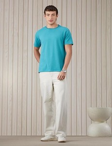Men's <b>Turquoise</b> Knitted Short Sleeve O-Neck <b>T</b>-<b>Shirt</b> Regular Fit Breathable Solid Casual Style - Product Image 2